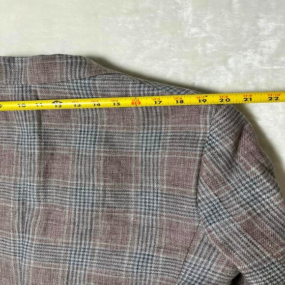 Joseph Abboud Linen Blazer Men's 44R Gray Rose Quartz Plaid Jacket Elevated Wool - Picture 10 of 11